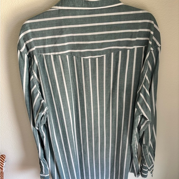 Wrangler Western Snap Shirt Green White Striped Long Sleeve Pearl Snap XL - Picture 5 of 7